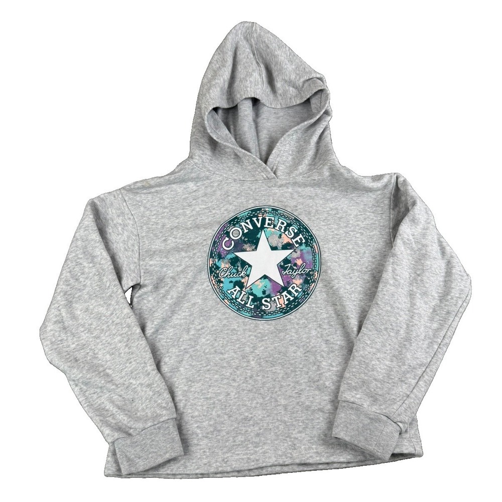 Converse All Star Hoodie Girls Large 12-13 Gray Chuck Taylor Logo Pullover